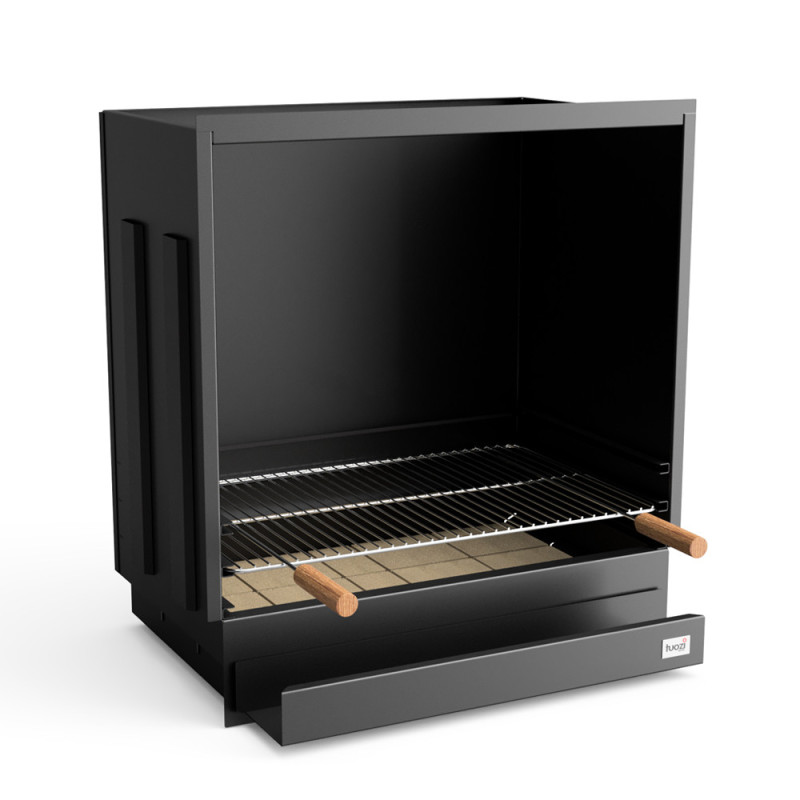 Schublade mit Grillrost für Grill- und Küchenmodule 74,5 × 56,5 × 80 cm | Schwarze Stahlschublade für Außenküche und Grill
