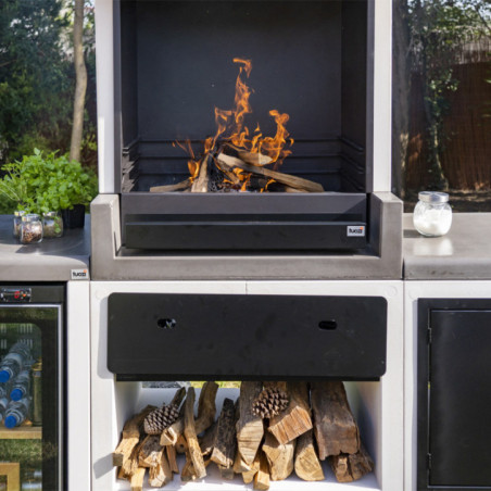 Schublade mit Grillrost für Grill- und Küchenmodule 74,5 × 56,5 × 80 cm | Schwarze Stahlschublade für Außenküche und Grill