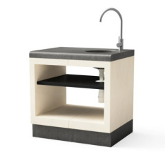 Kitaway 84×63×85 cm Einbau-Grillmodul mit Spüle | Weiß/Schwarzer Sockel für den Gartengrill