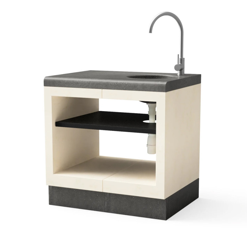Kitaway 84×63×85 cm Einbau-Grillmodul mit Spüle | Weiß/Schwarzer Sockel für den Gartengrill