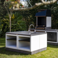 Modulo Bancada con Fregadero para Barbacoa de Obra Kitaway 84×63×85 cm | Base Blanca/Negra para Barbacoa de Jardín Exterior
