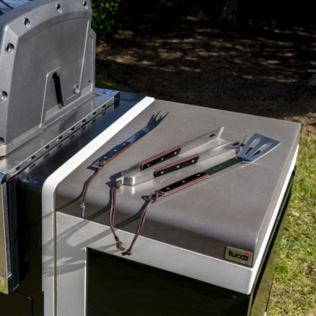 Kitaway 63x42x85 cm Einbau-Grillabfalleimer | Weiß/Grauer Sockel für den Gartengrill