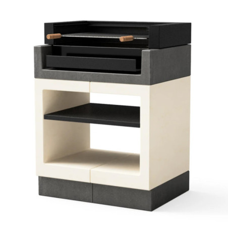 Tiroir avec grille pour barbecue et modules Kitaway 84×63×115 cm | Tiroir en acier gris/blanc pour cuisine extérieure et barbecu