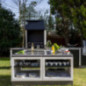 Barbacoa de Obra Kitaway 84×63×206 cm con Parrilla 68,5x42 cm | Barbacoa de Hormigón y Acero Blanco/Gris para Jardin