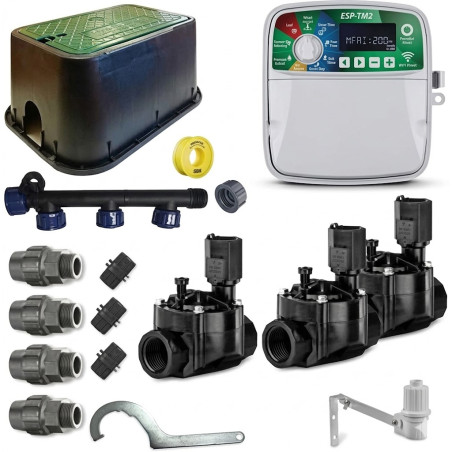 Kit d'arrosage automatique professionnel Rain Bird avec 3 zones 24v pour tuyaux de 32mm