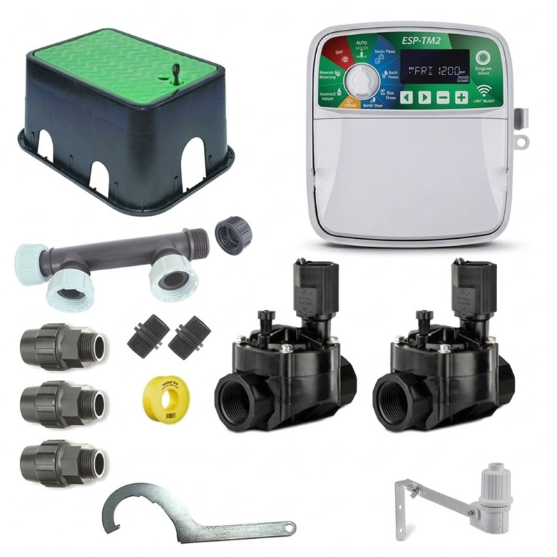 Rain Bird 24V 2-Zone Automatic Irrigation Kit for 32mm Tubing | Includes Programmer, Solenoid Valves and Accessories Rain Bird 24V 2-Zone Automatic Irrigation Kit for 32mm Tubing | Includes Programmer, Solenoid Valves and Accessories