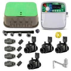 Rain Bird 24V 4-Zone Automatic Irrigation Kit for 32mm Tubing | Includes Programmer, Solenoid Valves and Accessories