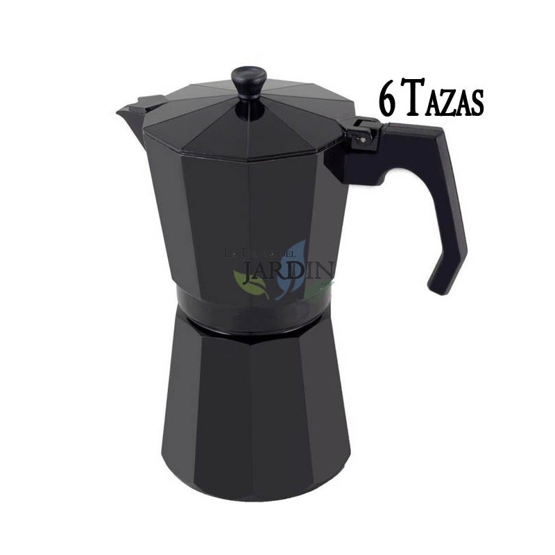 Cafetière de 6 Tasses Noire, Fabriquée en Aluminium, Compatible Toutes Sources de Chaleur Sauf Induction