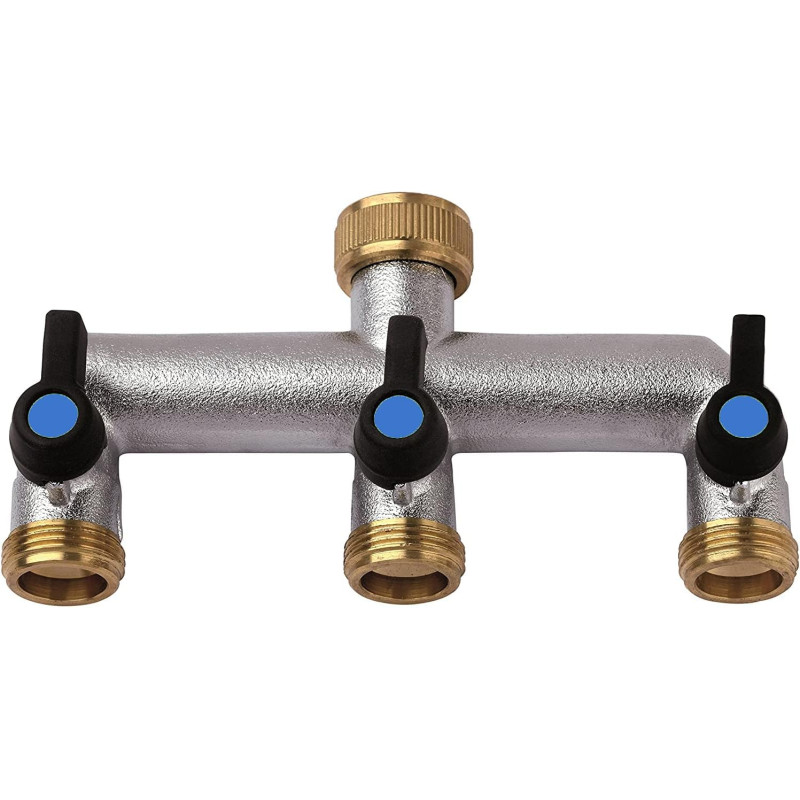 Dreifach-Gartenarmatur 3/4" x 3/4" x 3/4" Messing | Vertikale Armatur mit 3 Auslässen | Schlauchanschluss und Gartenbewässerung