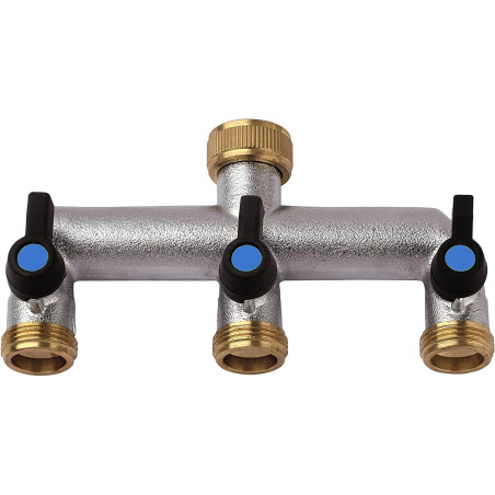 Triple Garden Tap 3/4" x 3/4" x 3/4" Brass | Vertical Water Tap with 3 Outlets | Hose Connection and Outdoor Irrigation