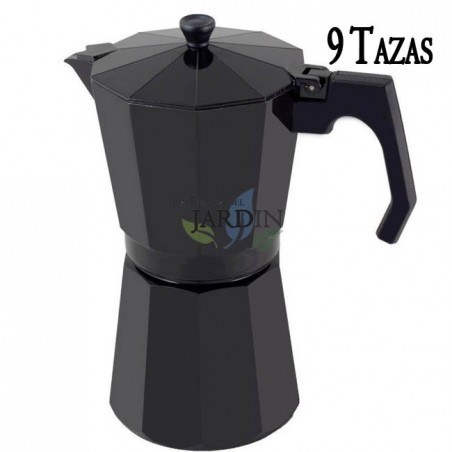 Cafetière de 9 Tasses Noire, Fabriquée en Aluminium, Compatible Toutes Sources de Chaleur Sauf Induction