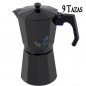 Cafetière de 9 Tasses Noire, Fabriquée en Aluminium, Compatible Toutes Sources de Chaleur Sauf Induction Cafetière de 9 Tasses Noire, Fabriquée en Aluminium, Compatible Toutes Sources de Chaleur Sauf Induction