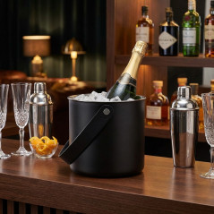 Balde de gelo de aço inoxidável preto Moon - 4L - Alças de couro - Design elegante