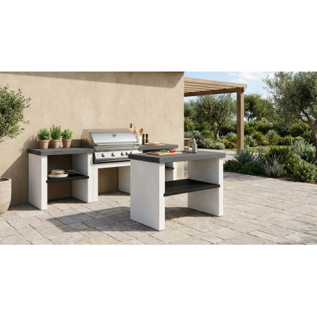 Módulo de bancada para churrasco embutido Kitaway 84×63×85 cm | Base branca/preta para churrasco de jardim externo