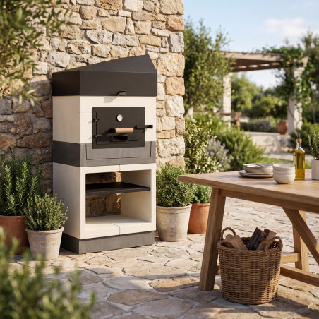 Horno para Barbacoa Kitaway 84×63×206 cm Gris/Blanco | Aislamiento Profesional y Manómetro | Puerta de Acero y Soporte Inferior