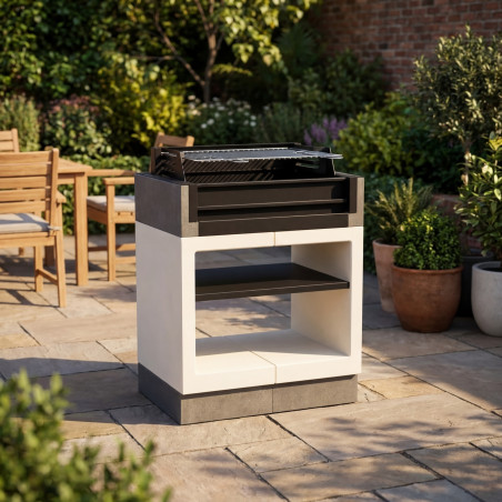 Barbecue encastrable Kitaway 84×63×115 cm avec grille 63x48 cm | Blanc/gris, en béton et acier, pour jardin