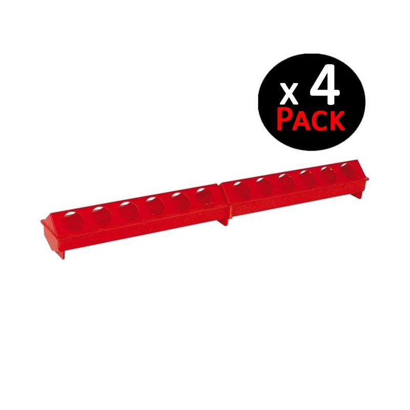 4 Stück Kunststoff-Futtertröge für Hühner | Mit Löchern 100x12x13 cm | Futtertröge für Küken der ersten Lebenswoche | Ideal für 