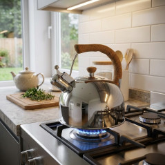 Chaleira com apito Lacor, aço inoxidável, prata - 2 litros