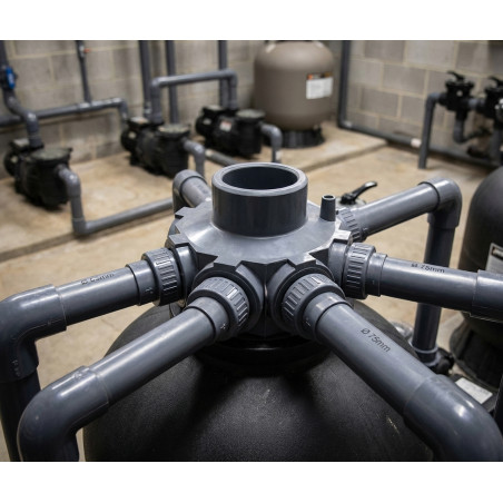Cabeçote coletor de PVC com 12 braços, diâmetro de 63 a 75 mm | Conexão de 1" | Coletor para filtro de piscina e sistema de filt