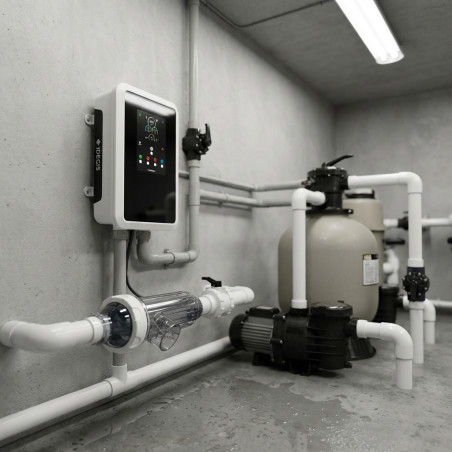 Chlorinateur Domotic par électrolyse au sel + Contrôleur de pH + Pompe de Dosage, piscines jusqu'à 160 m3