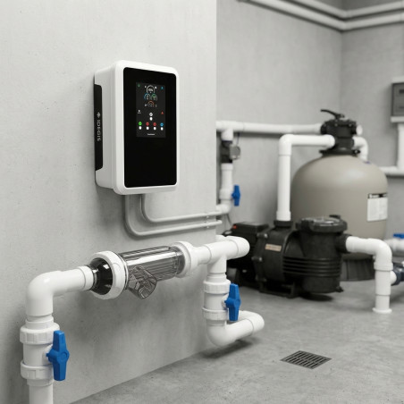 Chlorinateur Domotic par électrolyse au sel + Contrôleur de pH + Pompe de Dosage, piscines jusqu'à 120 m3