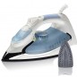 Ferro a vapor de 2200 W, base revestida de cerâmica azul, para passar roupa de forma perfeita e suave.