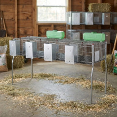 Rabbit cage 4 compartments plastic floor 200 x 62 x 99 cm equipped with hoppers and drinkers