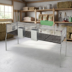 Jaula para conejos 2 departamentos suelo plástico 200 x 62 x 99 cm equipada con tolvas y bebederos