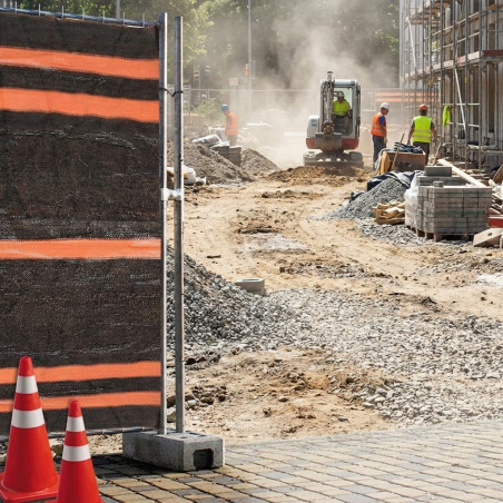 Construction concealment mesh, 1.90 x 50 meters, black/orange 90 gr. Designed to delimit and restrict work areas