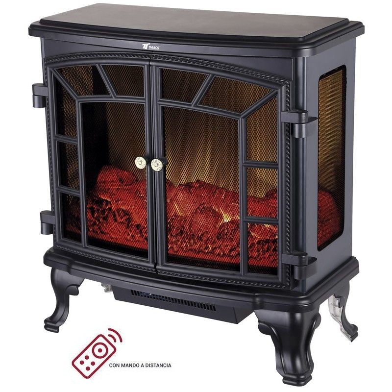 Chimenea eléctrica 1000W - 2000W con efecto llama, termostato y temporizador, 70x36x66 cm, negro