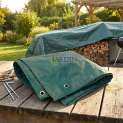 Toldo reforzado verde 3,85 x 5,9 metros 80 gr/m2 con ojales