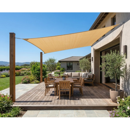 Marquise rectangulaire beige 4 x 6 mètres, 150 gr/m2 Marquise de jardin UV avec cordages