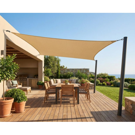 Toldo Impermeable Vela | Rectangula Beige | 3x4Metros |150GrM2 | UV |Jardín | Cuerdas |