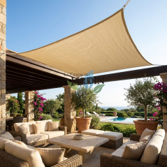 Store voile d'ombrage polyester imperméable carré 3,6 x 3,6 m, sable 150 gr/m2 UV pour jardin, beige