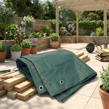 Tenda rinforzata verde 6 x 10 metri 90 gr/m2 con occhielli