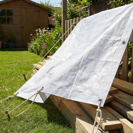 Store voile d'ombrage, Auvent de jardin blanc renforcé 6 x 10 mètres 90 gr/m2 avec œillets