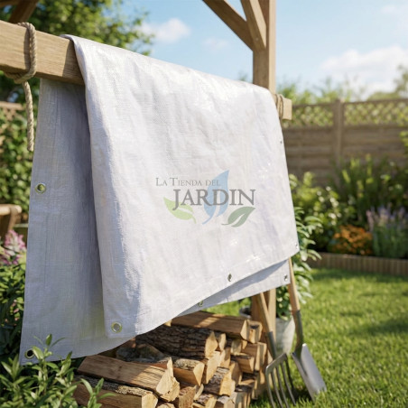 Store voile d'ombrage, Auvent de jardin blanc renforcé 5 x 8 mètres 90 gr/m2 avec œillets