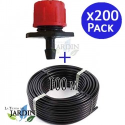 Tubo gocciolante da 16 mm 100 metri + 200 gocciolatori regolabili da 0 a 70 l/h