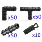 Pack Accesorios para Tuberia Riego por Goteo 16 mm negro: 50 Te + 50 Codo + 50 Enlace + 10 Tapón Pack Accesorios para Tuberia Riego por Goteo 16 mm negro: 50 Te + 50 Codo + 50 Enlace + 10 Tapón