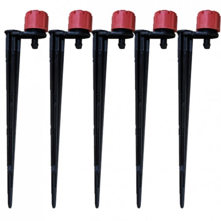 100 gotejadores ajustáveis 0-50 L/h com estaca para irrigação por gotejamento de vasos de flores, aspersores ajustáveis