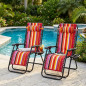 Pack 2 Tumbona Plegable Jardín Y Playa Rayado Rojo | Silla Reclinable Exterior | Ligera Y Resistente Portátil