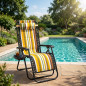 Tumbona Plegable Jardín Y Playa Rayado Amarillo | Silla Reclinable Exterior | Ligera Y Resistente Portátil