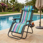 Folding Lounger for Garden and Beach, Blue Striped Color