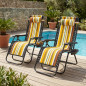 Tumbona Plegable Jardín Y Playa Rayado Amarillo | Silla Reclinable Exterior | Ligera Y Resistente Portátil