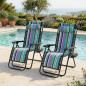 Chaise de camping pliable zéro gravité, pour le jardin et de plage, bleu rayé