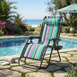 Pack 2 Tumbona Plegable Jardín Y Playa Rayado Azul | Silla Reclinable Exterior | Ligera Y Resistente Portátil