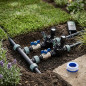 Sistema de irrigação automática de jardim de 2 zonas com válvula solenoide Rain Bird HV de 1" e 24 V. Use com programadores elét