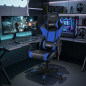 Sedia da Gaming Professionale Julieta. Colore Blu. Inclinazione 180°, Altezza regolabile, Cuscino cervicale e lombare.