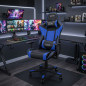 Sedia da Gaming Professionale Julieta. Colore Blu. Inclinazione 180°, Altezza regolabile, Cuscino cervicale e lombare.