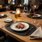 Oval placemat black grained leather [45 x 35 cm]